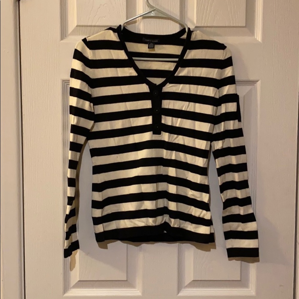 Black & cream stripped long sleeve shirt / Tommy H